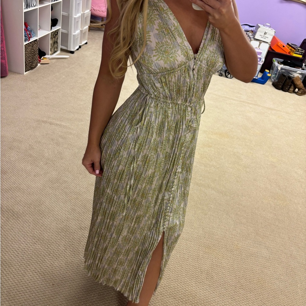 Rebecca Taylor Green and Cream Midi Dress